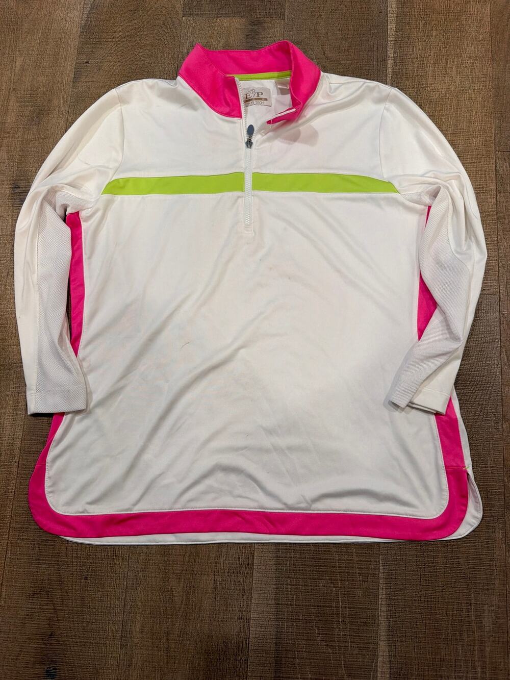 EP New York Large Long Sleeve 1/4 Zip White Pink Green Golf Top